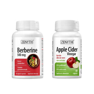 Apple Cider Vinegar, 60 capsules + Berberine, 500 mg, 60 capsules pack, Zenyth