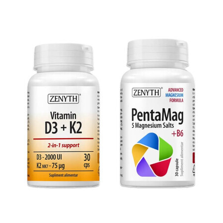 Pakket PentaMag 30 caps + Vitamine D3 + K2 Forte 30 caps Zenyth