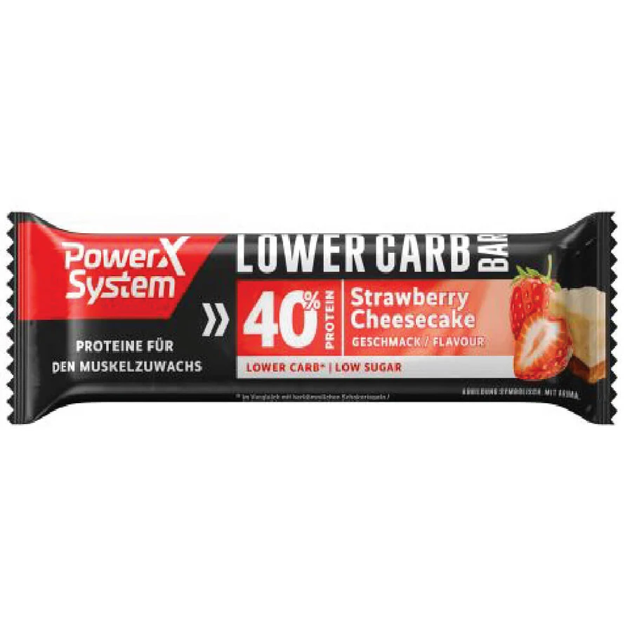 Koolhydraatarme aardbeien kwarktaart eiwitreep, 40 g, Power System