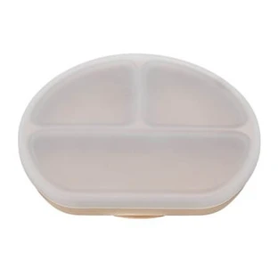 Piatto in silicone a scomparti con ventosa e coperchio, 6 mesi+, Bubble Beige, Appekids