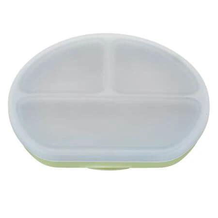 Gecompartimenteerd siliconen bord met zuignap en deksel, 6 maanden+, Raw Green, Appekids