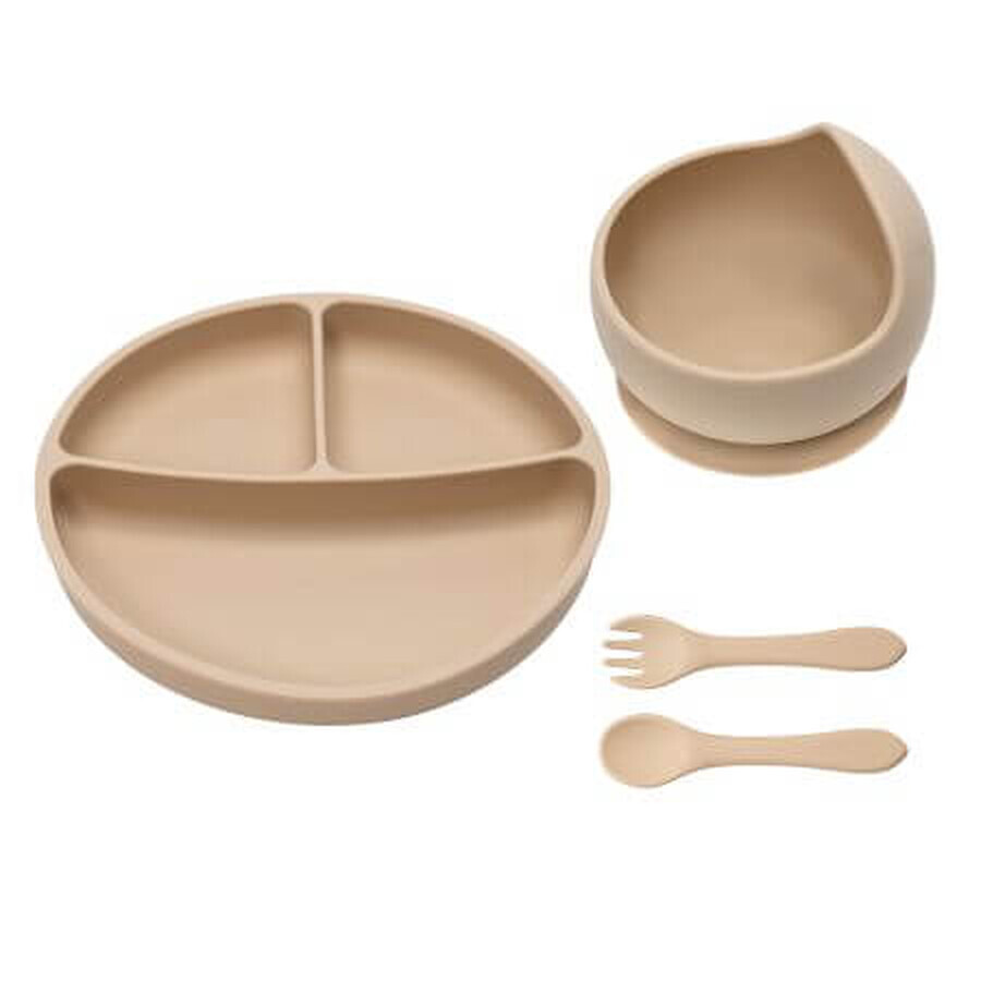 Set pentru diversificare din silicon Basic, 6 luni+, Bubble Beige, Appekids