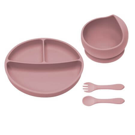 Set di deviazione di base in silicone, 6 mesi+, Old Rose, Appekids