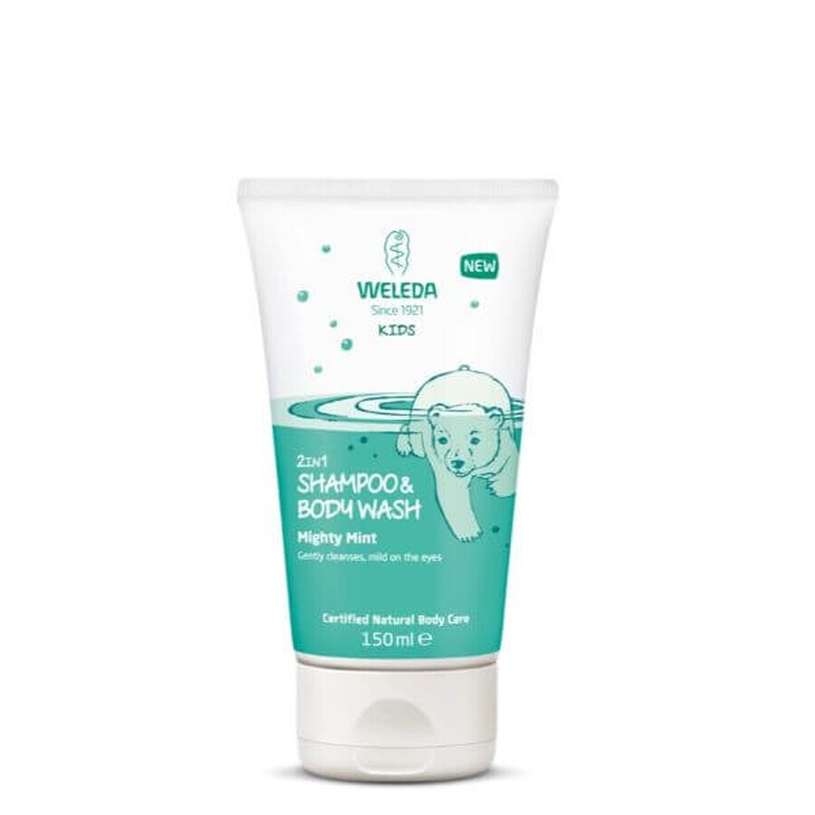 Gel de ducha y champú infantil 2 en 1 con menta, 150 ml, Weleda