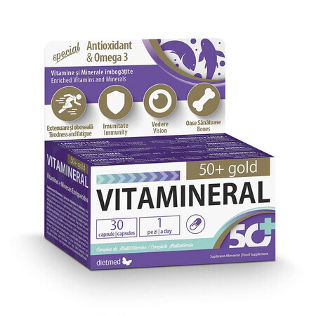 Vitamineral 50+ Gold complejo vitamínico y mineral, 30 cápsulas, Dietmed