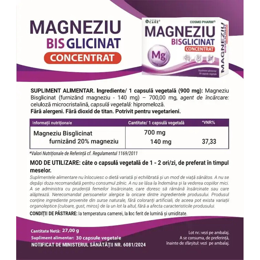 Magneziu Bisglicinat, 30 capsule, Cosmopharm