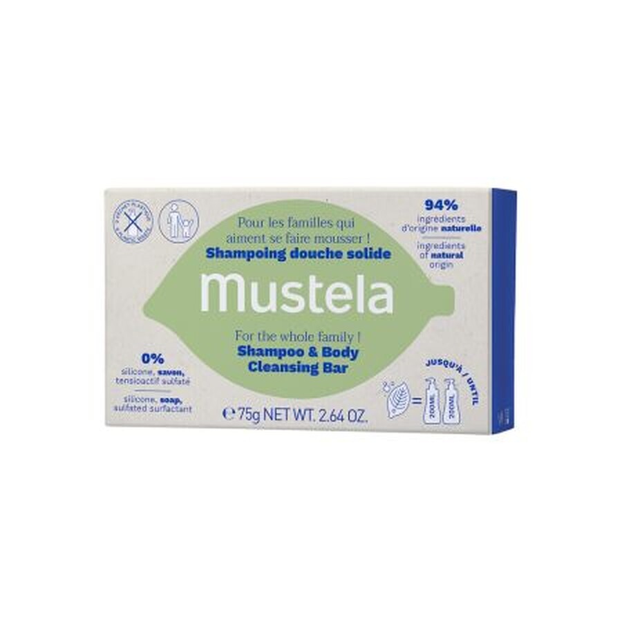 Shampooing solide pour les cheveux et le corps, 75 g, Mustela