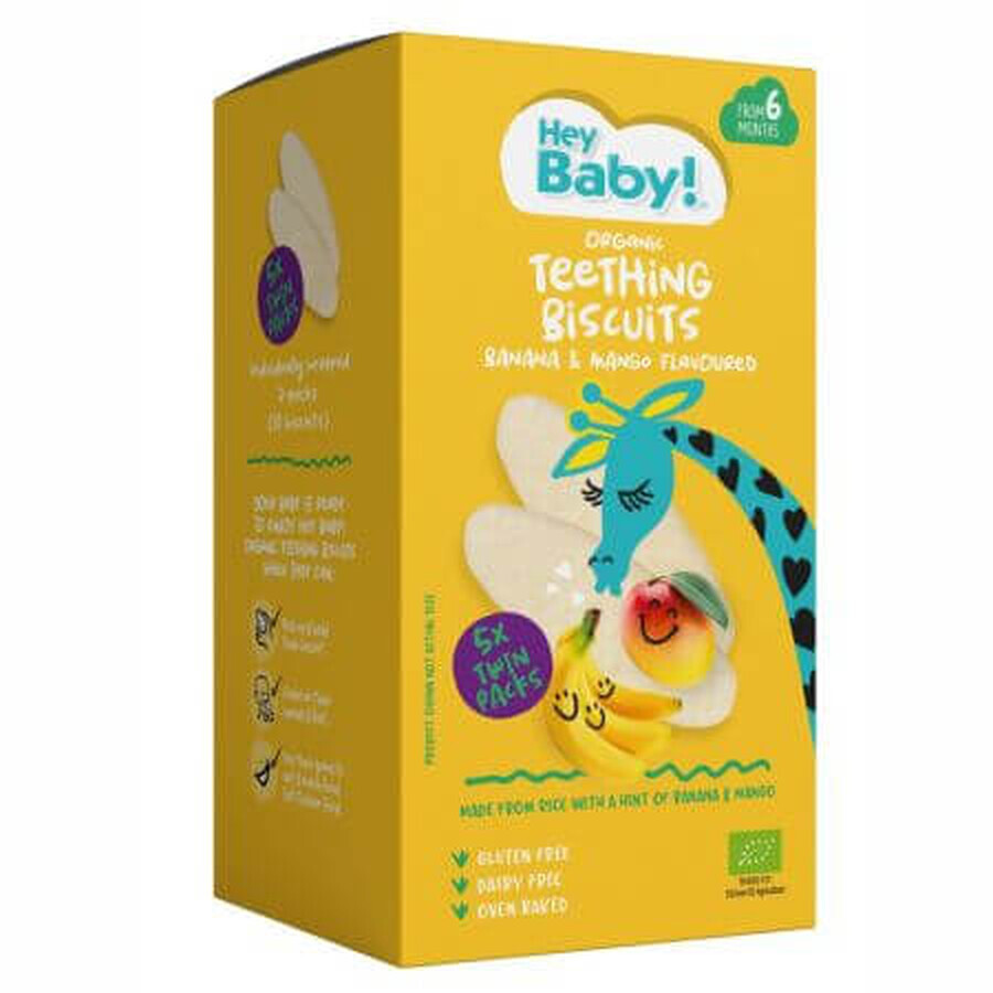 Biscuits de dentition bio à la banane, +6 mois, 20g, Hey Baby