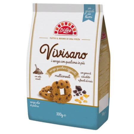 Meergranen biscuits met suikervrije chocolade chips Vivisano, 430 g, Di Leo