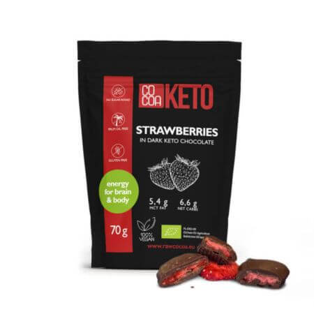 Bio-Erdbeeren mit dunkler Schokolade überzogen Keto, 70 g, Kakao