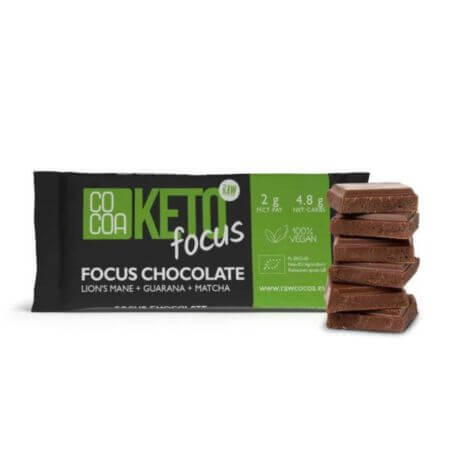 Biologische chocolade met guarana en matcha Focus, Keto, 40 g, Cacao