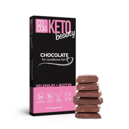 Chocolat biologique enrichi de sélénium et de biotine Beauté, Keto, 40 g, Cacao