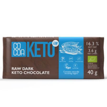 Zwarte chocolade met kokosolie MCT Keto, 40 g, Cacao