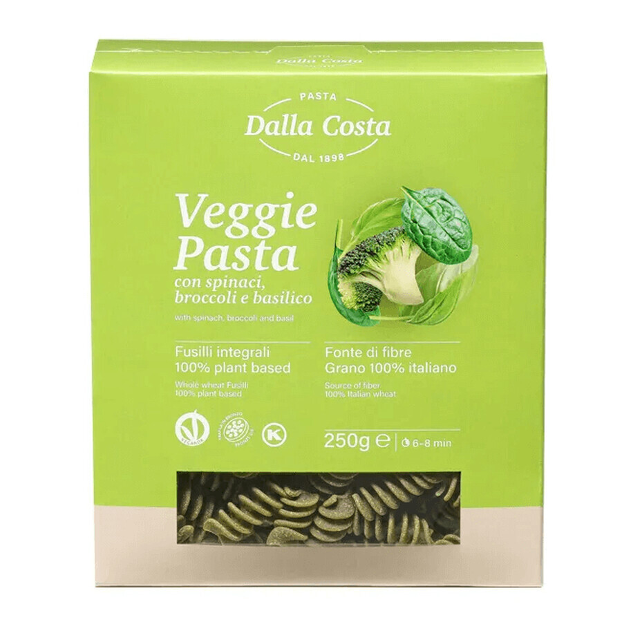 Paste fusilli din grau dur cu broccoli, spanac si busuioc, 250 g, Dalla Costa