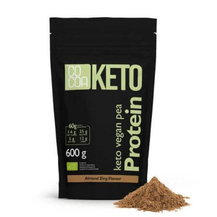 Biologisch erwteneiwitpoeder met amandel keto smaak, 600 g, cacao