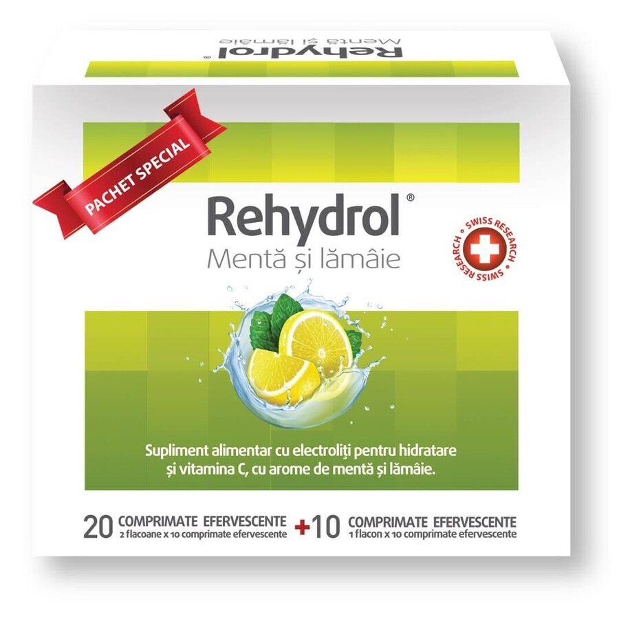 Rehydrol met munt- en citroensmaak, 20+10 bruistabletten, MBA Pharma