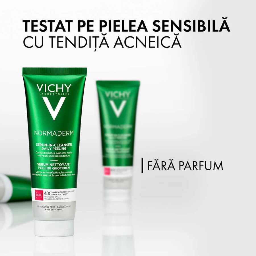 Siero detergente esfoliante Normaderm per pelli grasse, 125 ml, Vichy