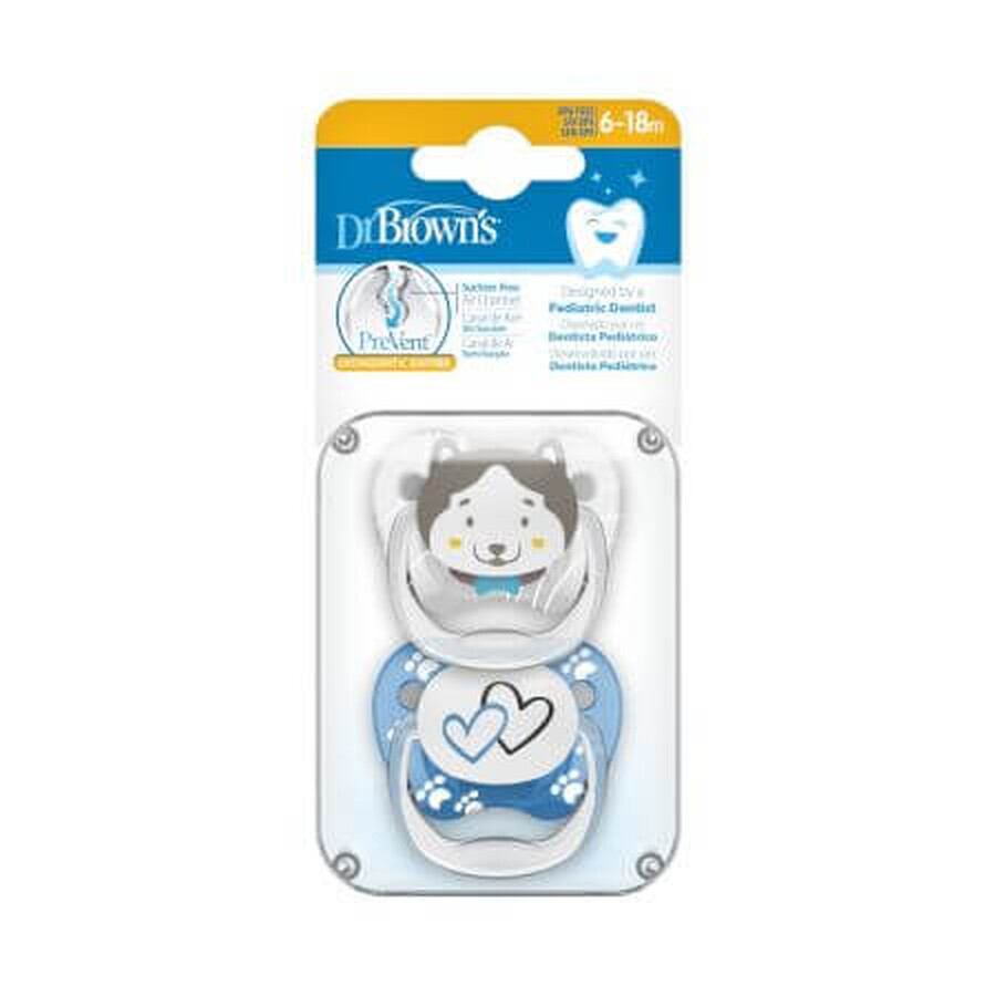 Prevent Soother, 6-18 maanden, Dierengezicht, 2 stuks, Dr. Brown's