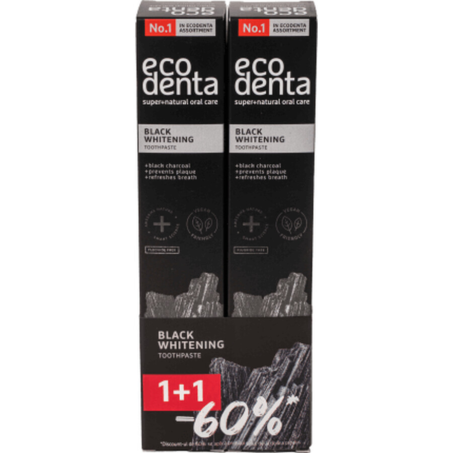 Pachet 1+1-60% Pasta de dinti pentru albire Extra Black cu carbune si Teavigo, Ecodenta, 2x75 ml