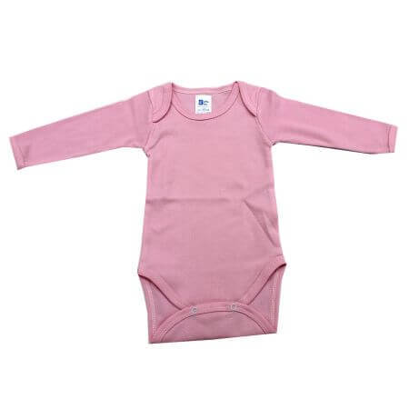 Rib romper lange mouw, 12-18 maanden, Roze, Baltic Bebe