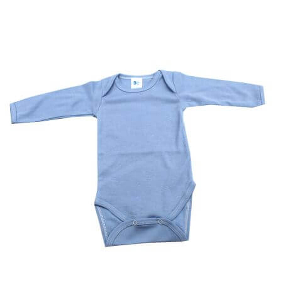 Cotton bodysuit with long Rib sleeves, 6-12 months, Bleu, Baltic Bebe