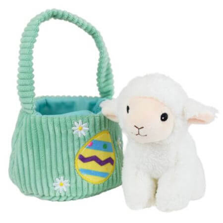 Peluche in pelle d'agnello con cestino, 0-36 mesi, 12 cm, Jemini