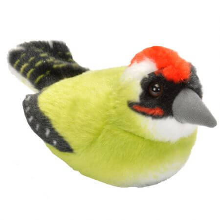 Pluche speelgoed vogel met geluiden, 17 cm, Groene specht, Wild Republic