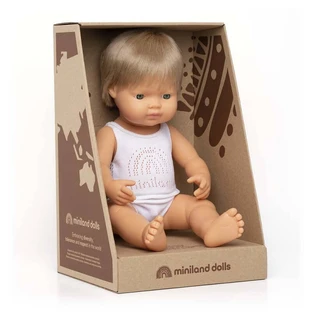 Dark blonde Caucasian boy doll, 38 cm, Miniland
