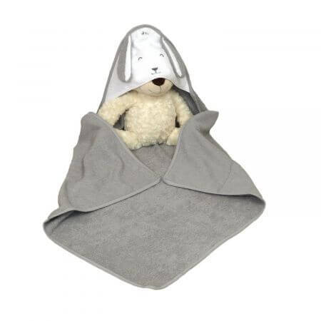 Katoenen babydoek met kap, 75 x 75 cm, Fluffy Grey, Amy