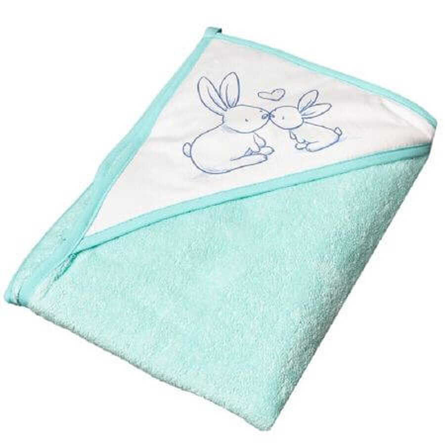 Asciugamano da bagno con cappuccio Little Bunnies, 80x80cm, verde menta, Tega Baby