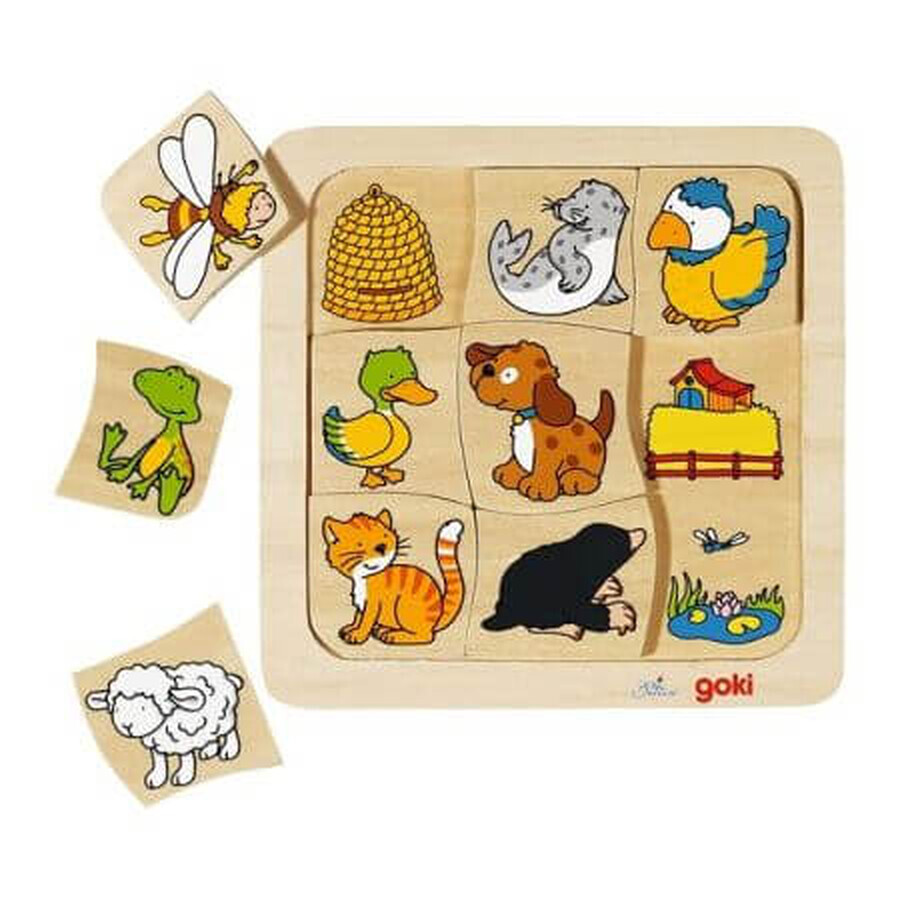 Puzzle en bois à assembler Maisons des animaux, +2 ans, Goki