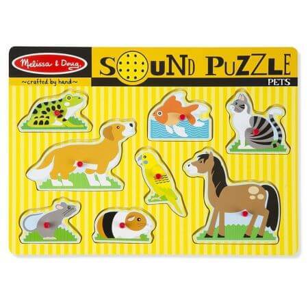 Houten puzzel met geluiden en huisdieren, Melissa and Doug