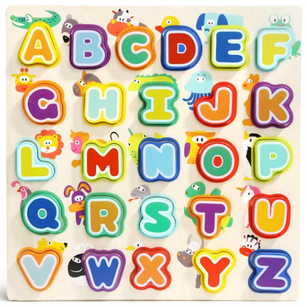 Houten puzzel letters en dieren, 2 jaar+, Topbright