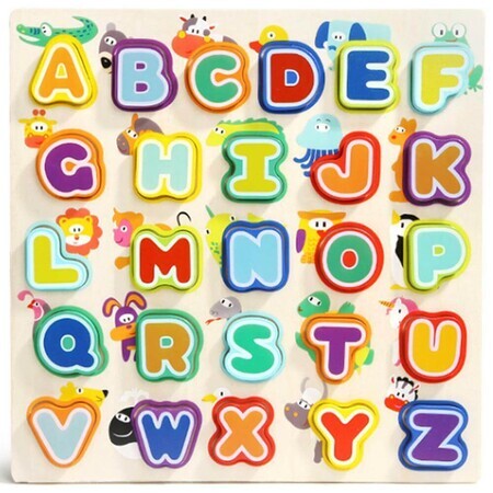 Houten puzzel letters en dieren, 2 jaar+, Topbright