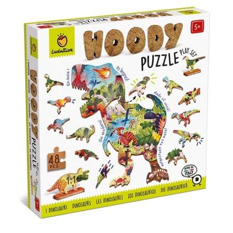 Puzzle en bois, +5 ans, Dinosaures, Ludattica