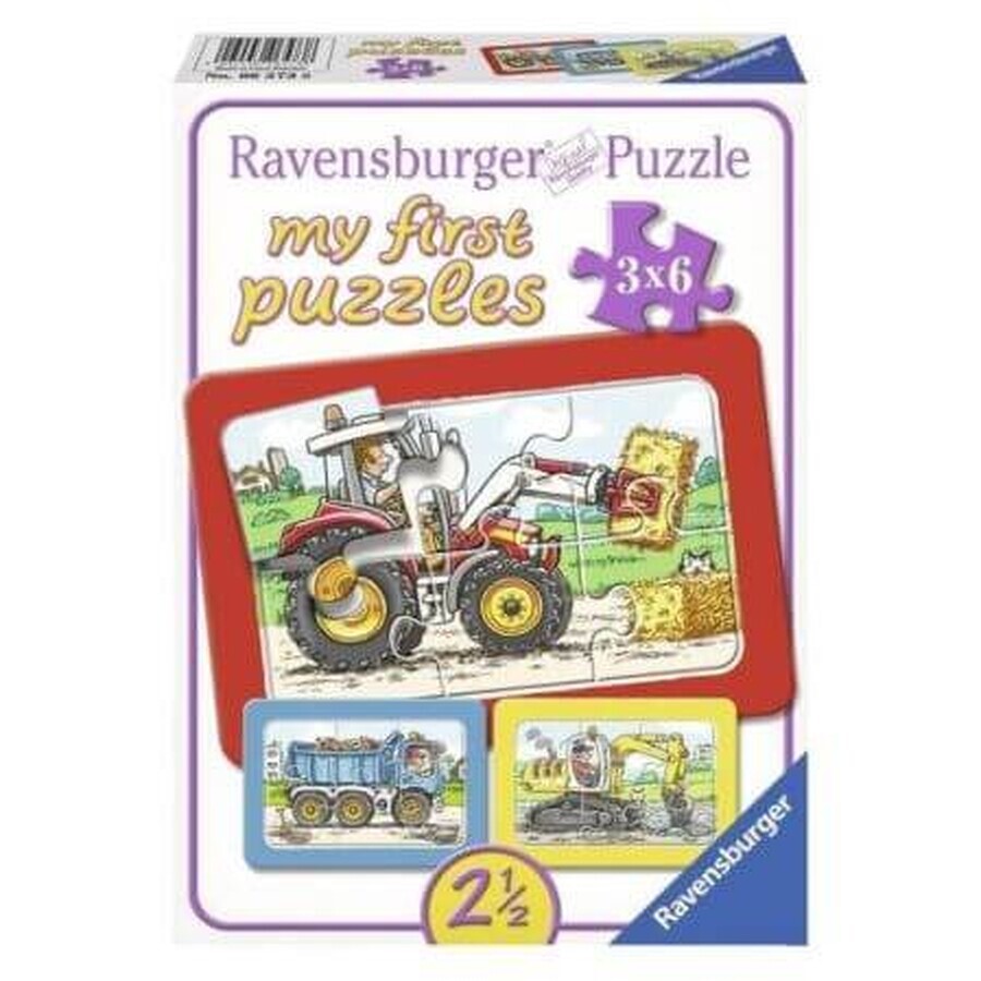 Puzzle di escavatori, trattori e dumper, 3x6 pezzi, Ravensburger