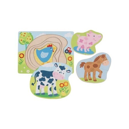 Puzzle en bois superposé Animaux de la ferme, +2 ans, Goki