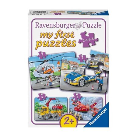 Puzzle dei veicoli di emergenza, +2 anni, 4 pezzi, Ravensburger