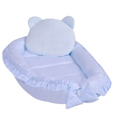 Nido per bambini in cotone con cuscino, blu, E-Kids