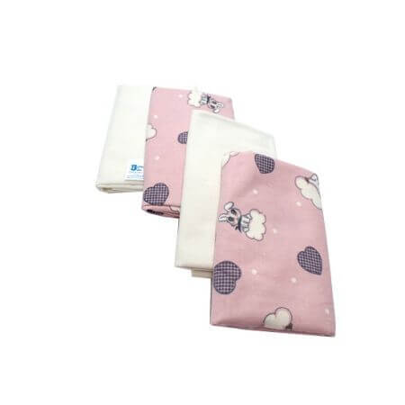 Set van 4 babyluiers, wit en roze, 70x80 cm, Baltic Bebe