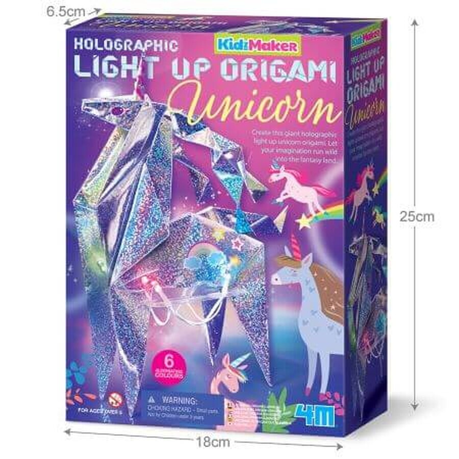 Creatieve Holografische Origamiset Eenhoorn met verlichting, 5 jaar +, 4M