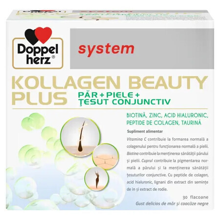 Kollagen Beauty Plus System for Hair and Skin with Biotin and Hyaluronic Acid, 30 doses for the price of 20 doses, Doppelherz