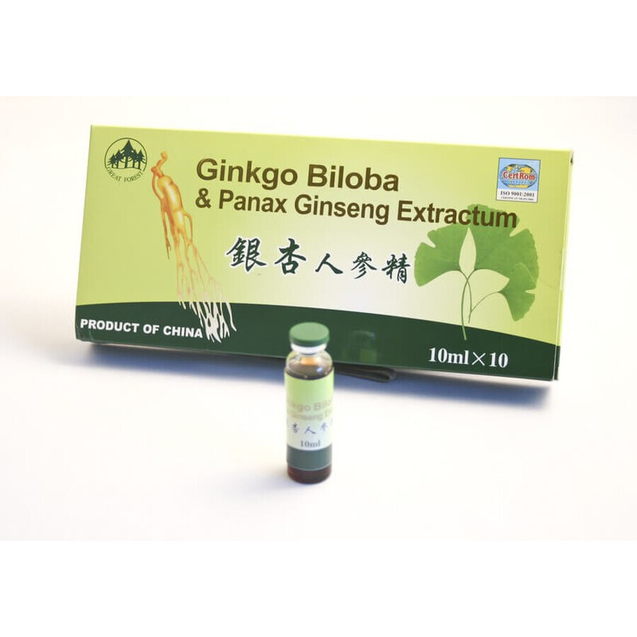 Ginkgo Biloba et Panax Ginseng, 10 ampoules x 10ml, Sanye