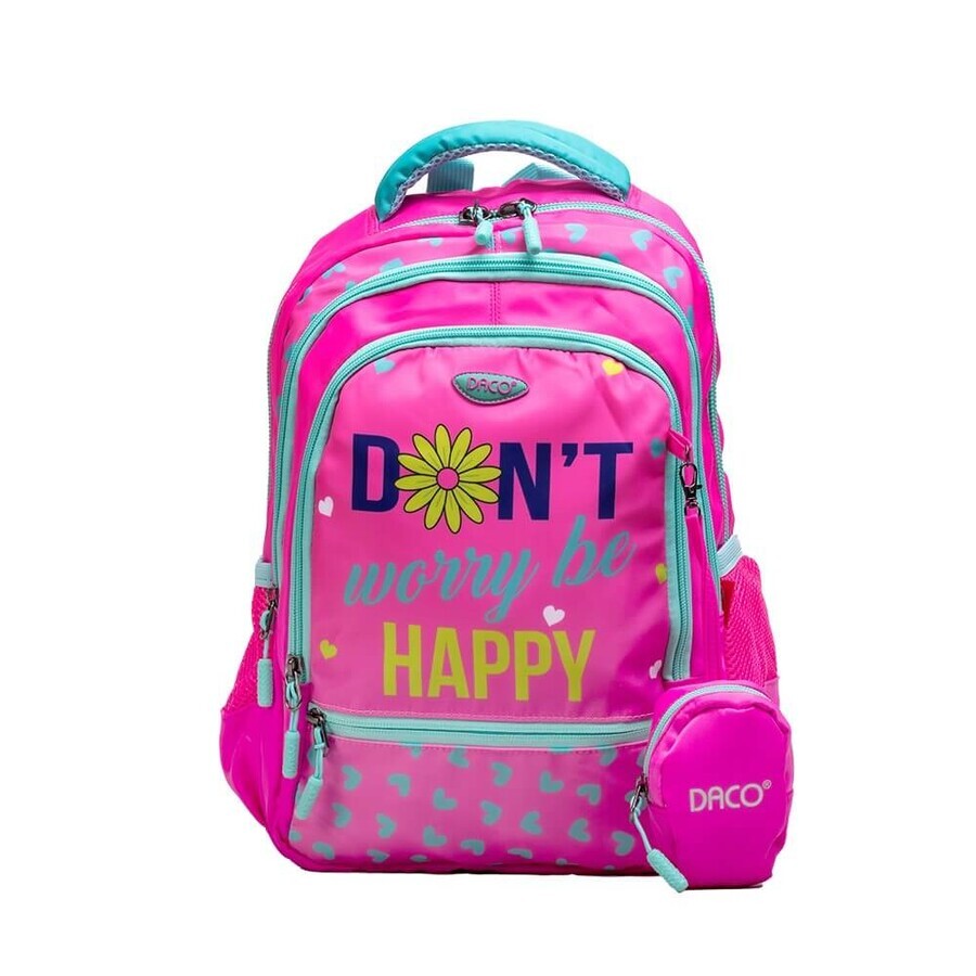 Roze rugzak Don't Worry be Happy, 38 cm, Daco