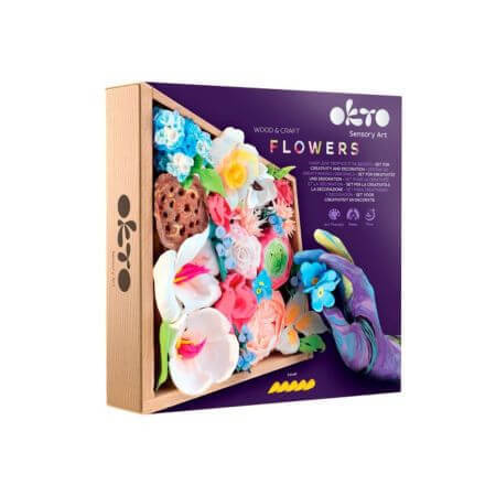 Wood &amp; Craft houten lijst boetseerset, 21 x 21 cm, +12 jaar, Bloemen 3, Okto