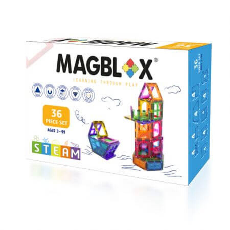 Jeu de pièces et d'accessoires de construction magnétiques, 36 pièces, Magblox