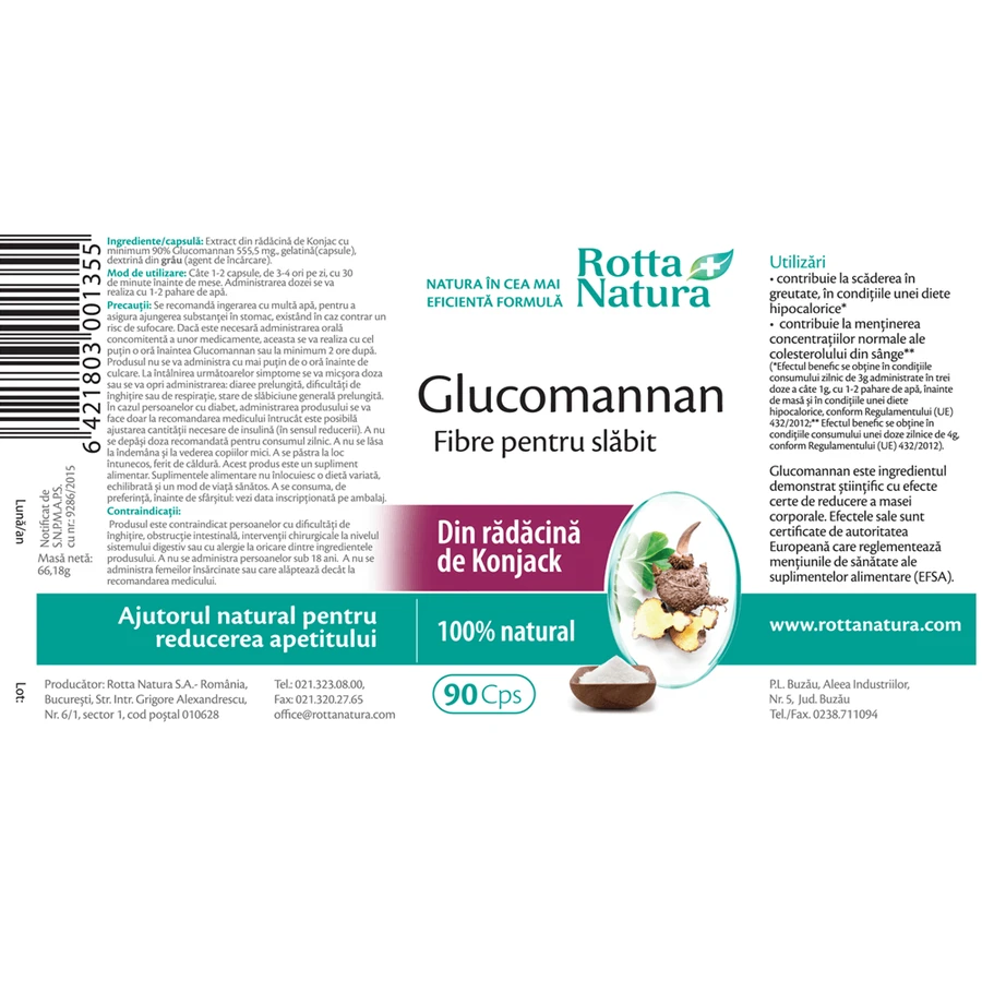 Glucomannan zum Abnehmen, 90 Kapseln, Rotta Natura