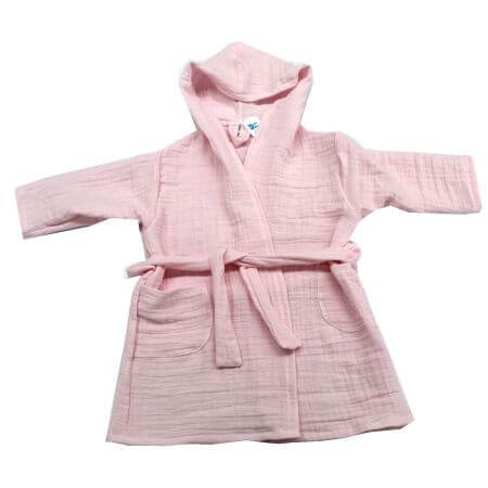 Peignoir à capuche en mousseline double épaisseur rose, 3-4 ans, Baltic Bebe