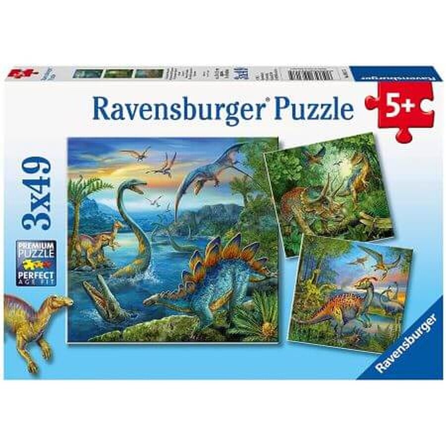 Puzzle à breloques Dinosaure, + 5 ans, 3 x 49 pièces, Ravensburger