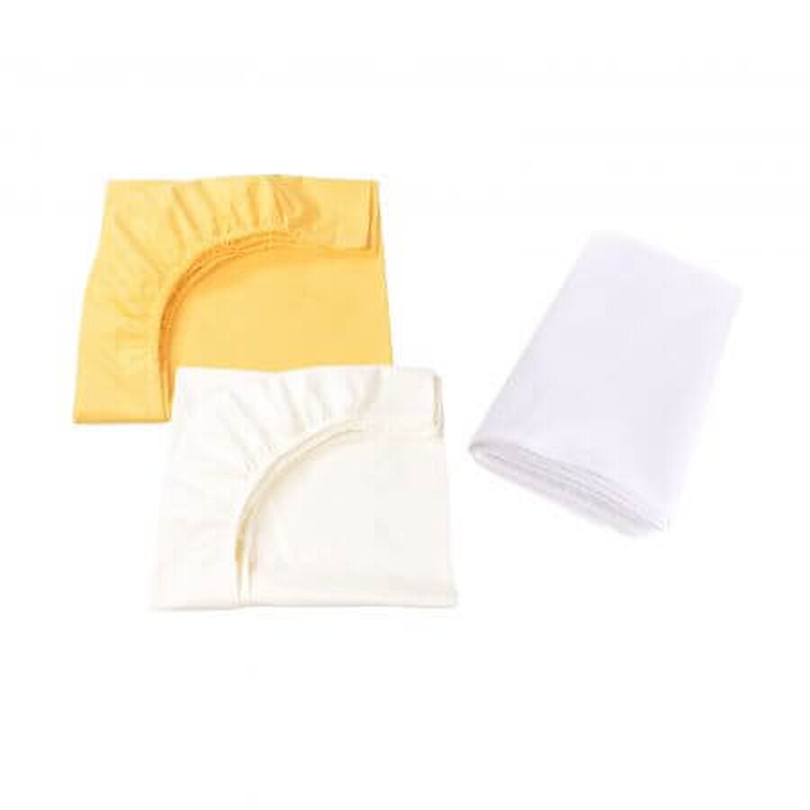 Lot de 2 draps de lit + housse imperméable, 120x60 cm, Jaune/Crème, Fic Baby